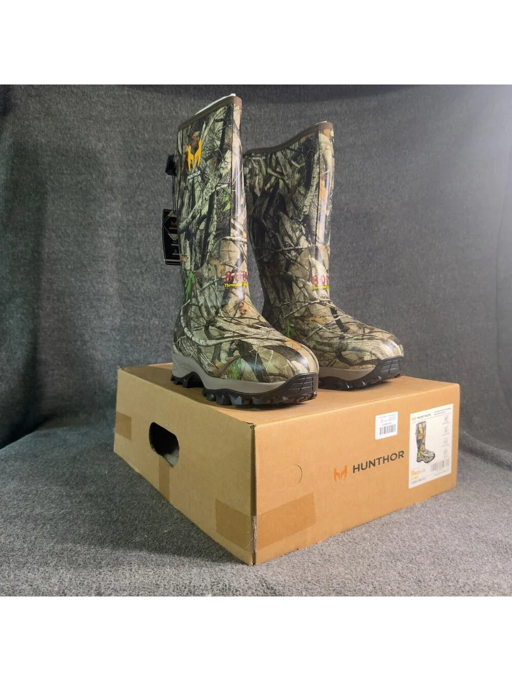 Hunthor Hunting Boots Mens Size 9 Brown Camo 800g Insulated Waterproof Snow